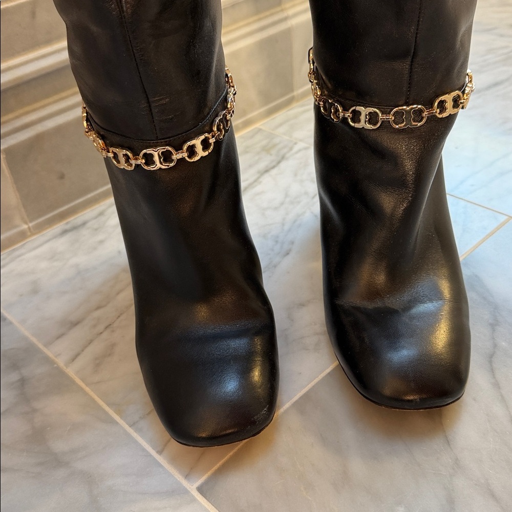 Tory Burch blossom Black Leather Knee-High Boots - Picture 3 of 5
